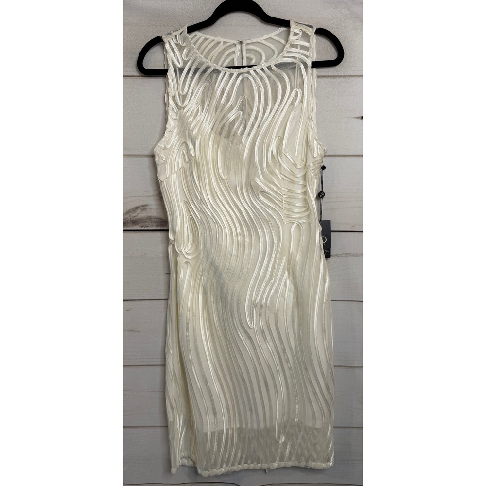 Adrianna Papell Ivory Beaded Wave-Pattern Sheath Dress